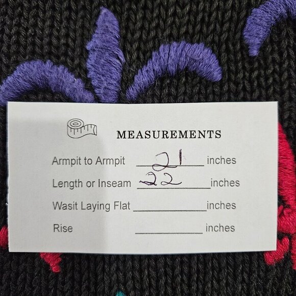 Le Moda Small Vintage Fleur-de-lis Y2K Hand Loomed & Embroidered Black Sweater - Picture 7 of 9